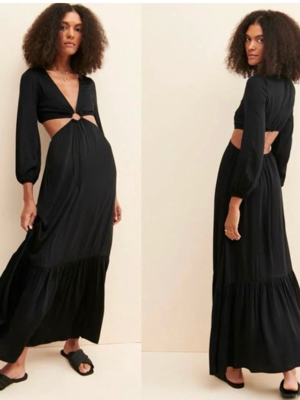 Black Maxi Dress with Ring Cutout and Long Sleeves